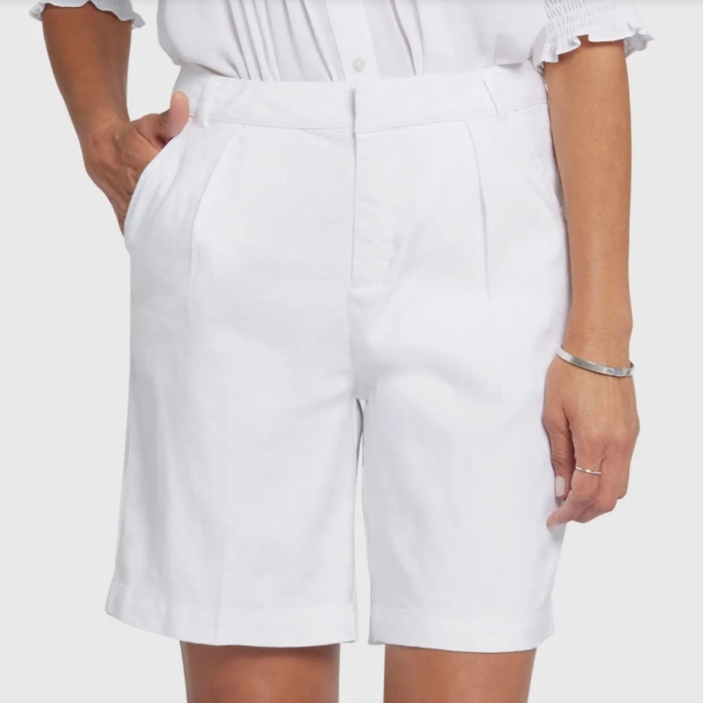 White Linen Slim Long 10" Shorts with Pockets